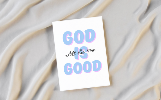 God Is Good All the Time – Blue & Pink Christian Wall Art (Digital Download)