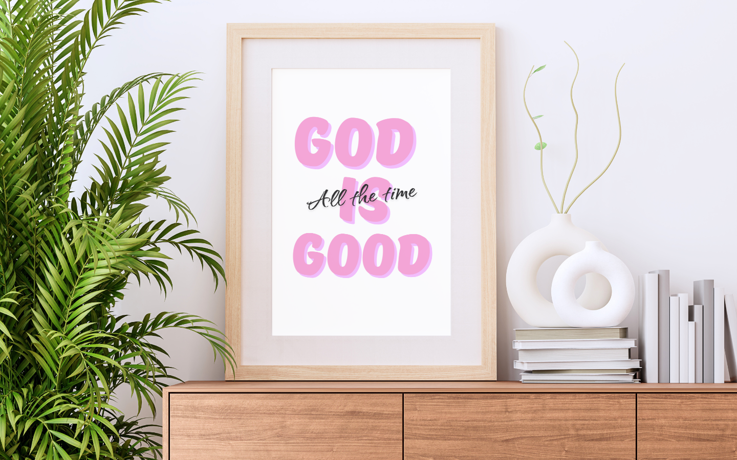 God Is Good All the Time – Pink Christian Wall Art Print (Digital Download)